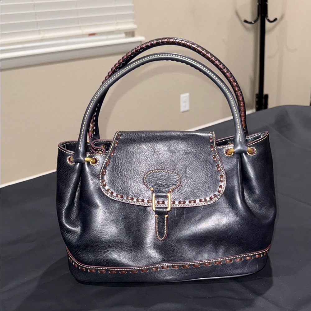 Dooney & Bourke Navy Florentine Leather Flap Satchel